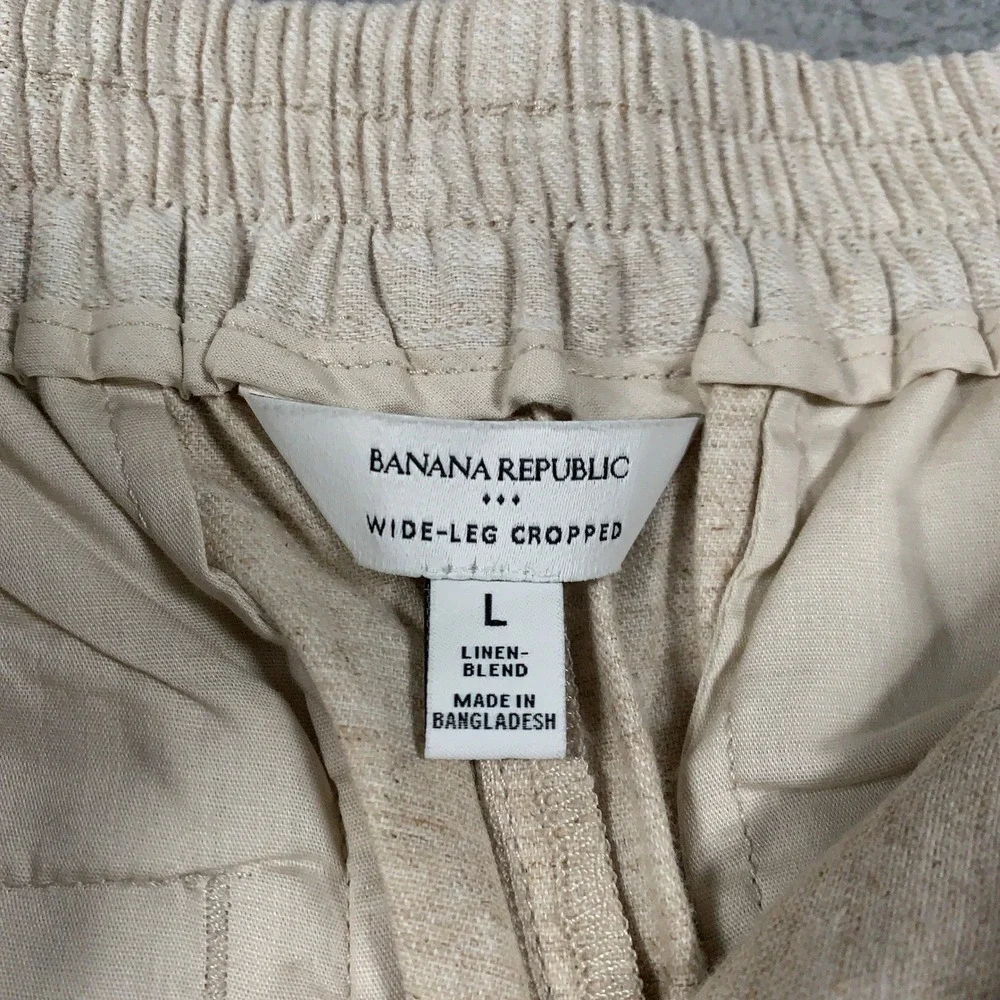 Banana Republic Linen Blend Wide-Leg Crop Pant Women's Large L High Rise Flax